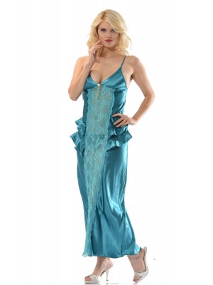 Sistina 048 Dantelli Uzun Saten Gecelik Su Yeşili