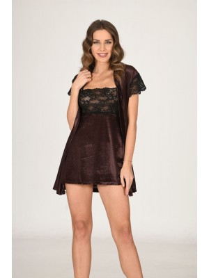 Sistina 1429 Kadife İkili Takım Kahverengi