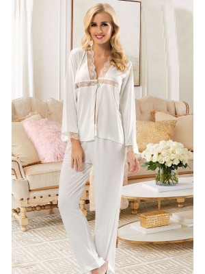 Sistina 1557 Penye Pijama Takım Ekru