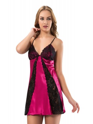 Sistina 356 Dantelli Saten Gecelik Fuşya