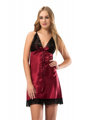 Sistina 348 Dantelli Saten Gecelik Bordo