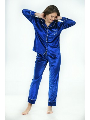 Sistina 1640 Kadife Pijama Takım Saks Mavi