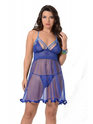 Sistina 682 Dantelli Fantazi Gecelik Saks Mavi