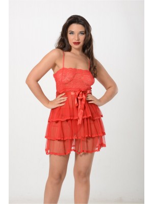 Sistina 687 Tül Gecelik Kırmızı