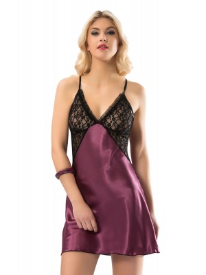 Sistina 389 Dantelli Saten Gecelik Mor