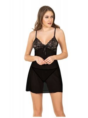 Sistina 645 Dantelli Fantazi Gecelik Siyah