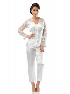 Sistina 1602 Saten Çeyizlik Pijama Takım Beyaz