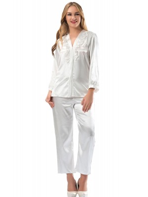 Sistina 1590 Saten Çeyizlik Pijama Takım Beyaz