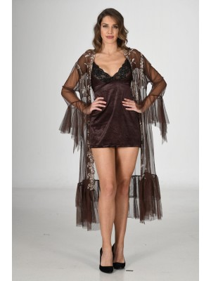 Sistina 1472 Saten Şifon İkili Takım Kahverengi