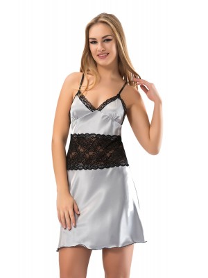 Sistina 386 Dantelli Saten Gecelik Gri