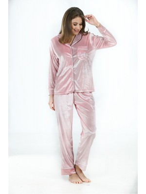 Sistina 1641 Kadife Pijama Takım Pudra
