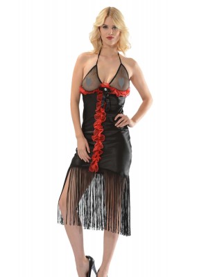 Sistina 061 Püsküllü Desenli Uzun Saten Gecelik Siyah