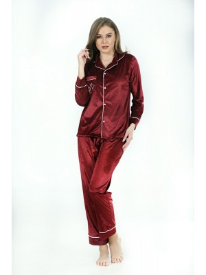 Sistina 1636 Kadife Pijama Takım Bordo