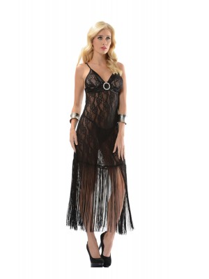 Sistina 067 Dantelli Püsküllü Fantezi Gecelik Siyah