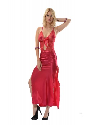 Sistina 077 Dantelli Saten Gecelik Fuşya