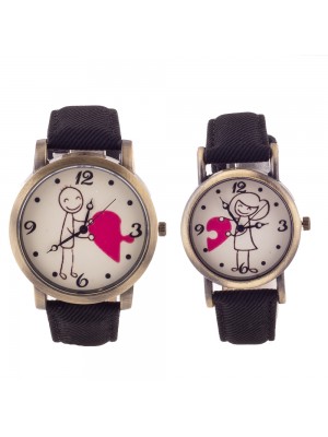 BAY BAYAN TAKIM  SİYAH KORDON YARIM KALP İKİLİ  SAAT