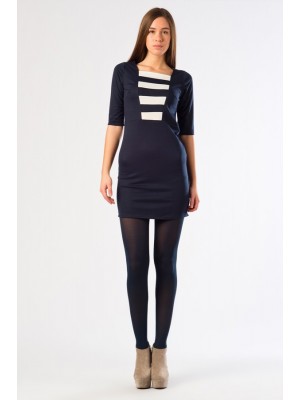 ÖNÜ ÇİZGİLİ  LACİVERT BAYAN ELBİSE