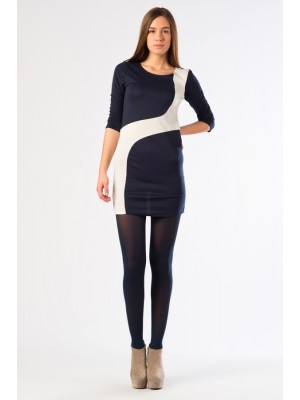 ÖNÜ DALGALI LACİVERT BAYAN ELBİSE