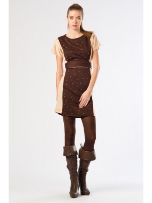 ARKADAN FİYONKLU BEJ   BAYAN ELBİSE