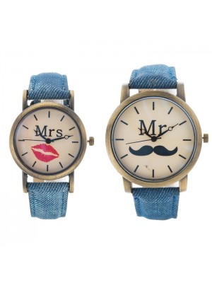 BAY BAYAN TAKIM MR MRS MAVİ KORDON BAY  BAYAN  SAAT