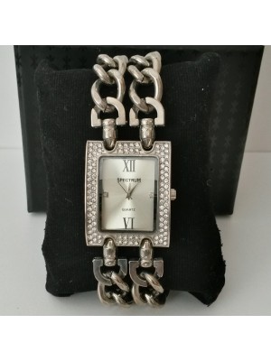 KORDONU İKİ ZİNCİRLİ KASASI SWAROVSKİ TAŞLI GÜMÜŞ ÖZEL TASARIM BAYAN KOL  SAATİ