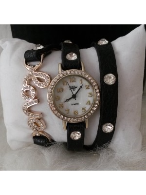 LOVE YAZILI KORDONU SİYAH ÖZEL BAYAN KOL SAATİ