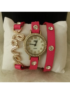 LOVE PEMBE KORDONLU TASARIM BAYAN KOL  SAATİ