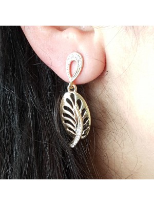 GÜMÜŞ YAPRAK MODEL ÜZERİ TAŞLI BAYAN KÜPE 2015 MODEL