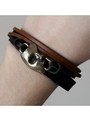 KAHVERENGİ-LACİVERT-TABA ÜZERİ MASKE FİGÜRLÜ BAYAN BİLEKLİK