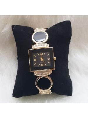 ÖZEL SİYAH DORE ÜZERİ TAŞLI ÖZEL BAYAN KOL SAATİ