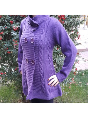 MOR ÖRGÜSÜ MODELLİ BAYAN HIRKA