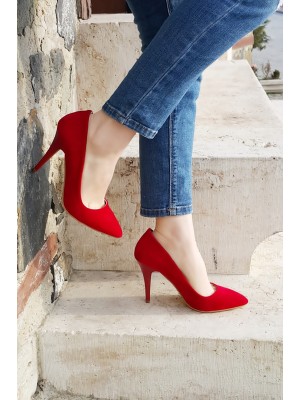 KLASİK STİLETTO Kırmızı Süet Topuklu Ayakkabı