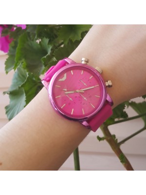 SPOR PEMBE SİLİKON  SADE   BAYAN KOL  SAATİ