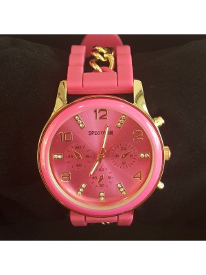 PLASTİK PEMBE KORDONU ZİNCİRLİ ÖZEL  BAYAN KOL  SAATİ