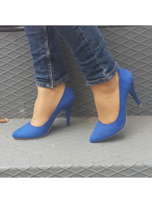 KLASİK Saks Mavi Süet Stiletto