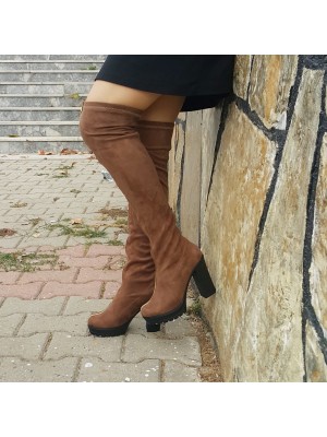 TALİN Kahverengi Süet Önden Fermuarlı Bayan Çizme