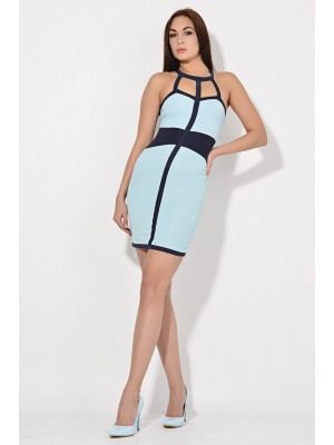 GÖK MAVİSİ DEKOLTELİ ÜZERİ LACİVERT ÇİZGİLİ  BAYAN ELBİSE