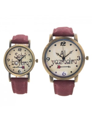 BAY BAYAN TAKIM SELVİ BOYLUM AL YAZMALIM BORDO  SAAT