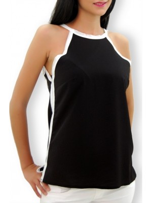 SİYAH BEYAZ BOYUNDAN BAĞLAMALI ŞİFON BLUZ