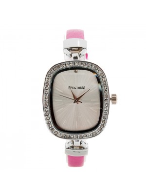 İNCE  PEMBE KORDON ,GÜMÜŞ  KASASI SWAROVSKI TAŞLI BAYAN KOL  SAATİ