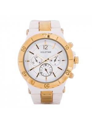 GOLDTİME  BEYAZ -BAKIR TAŞLI ÖZEL TASARIM BAYAN KOL  SAATİ