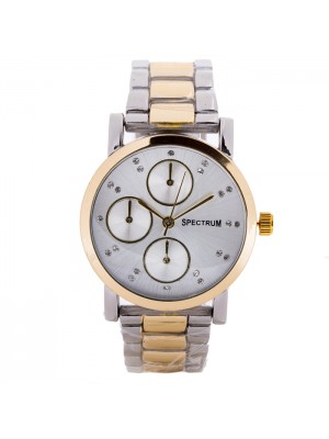 GÜMÜŞ ÜZERİ ALTIN ŞERİTLİ İÇİ TAŞLI BAYAN KOL  SAATİ