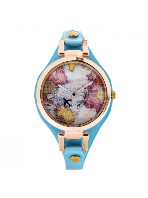 DÜNYA TASARIMLI MAVİ BAYAN KOL SAATİ