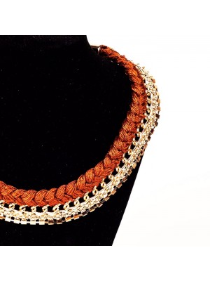 ÖRGÜ MODEL TAŞLI KAHVE  BAYAN KOLYE