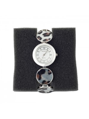 GÜMÜŞ KORDONU LEOPAR DESENLİ ÖZEL BAYAN KOL SAATİ