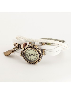 BEYAZ KORDON KORDONU PLASTİK TAŞLI BAYAN KOL  SAATİ