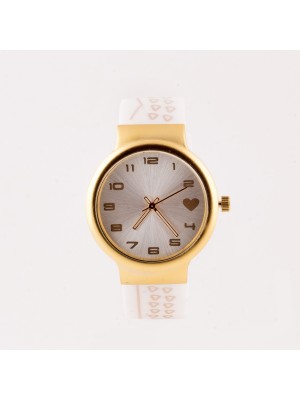 SPOR BEYAZ SİLİKON  İÇİ KALPLİ  BAYAN KOL  SAATİ