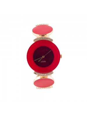 KIRMIZI ÜZERİ SWOROSKİ TAŞLI BAYAN KOL  SAATİ