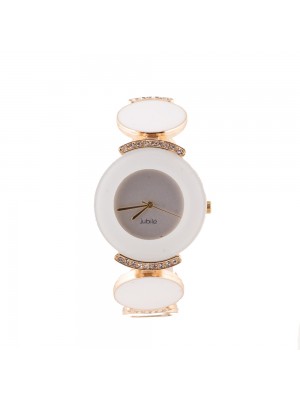 BEYAZ ÜZERİ SWOROSKİ TAŞLI BAYAN KOL  SAATİ